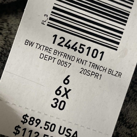 Torrid Blazer Womens 6X Textured Boyfriend Knit Trench Jacket White Black - Picture 10 of 11